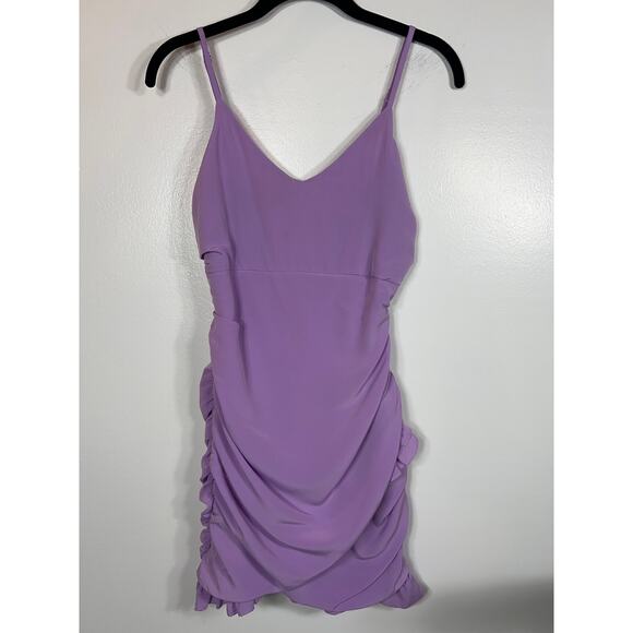 Hello Molly 4 Mini Wrap Dress Purple Lilac Classy Cocktail Ruffle Fairycore Glam - Picture 2 of 8